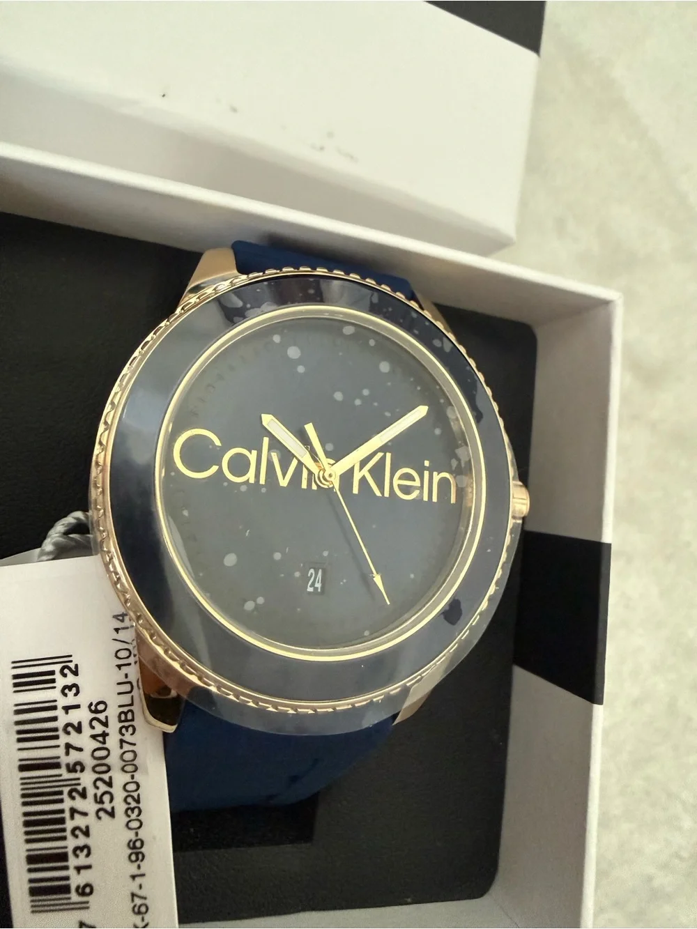Calvin Klein Navy and Gold Men's Watch with Logo Dial